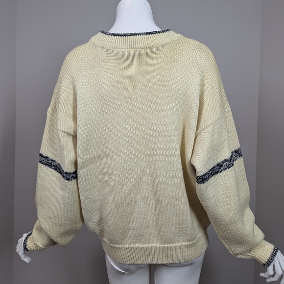 Vintage René Derhy Cat Sweater M Cream Wool Blend Knit 80s 90s France Novelty Ki - Picture 10 of 10